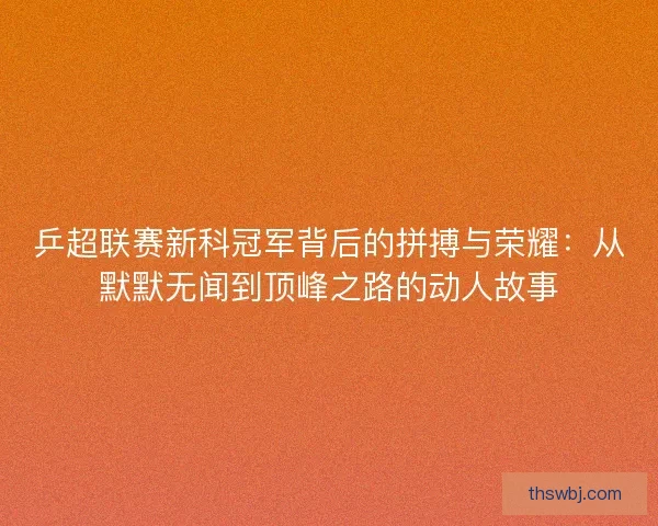 乒超联赛新科冠军背后的拼搏与荣耀：从默默无闻到顶峰之路的动人故事